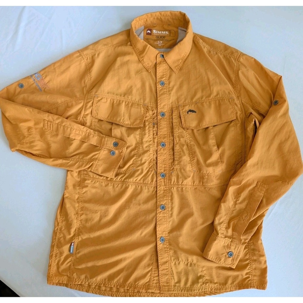 Simms Fishing Shirt Mens Small Amber L/S Guide Series Vent Gallatin River Guide